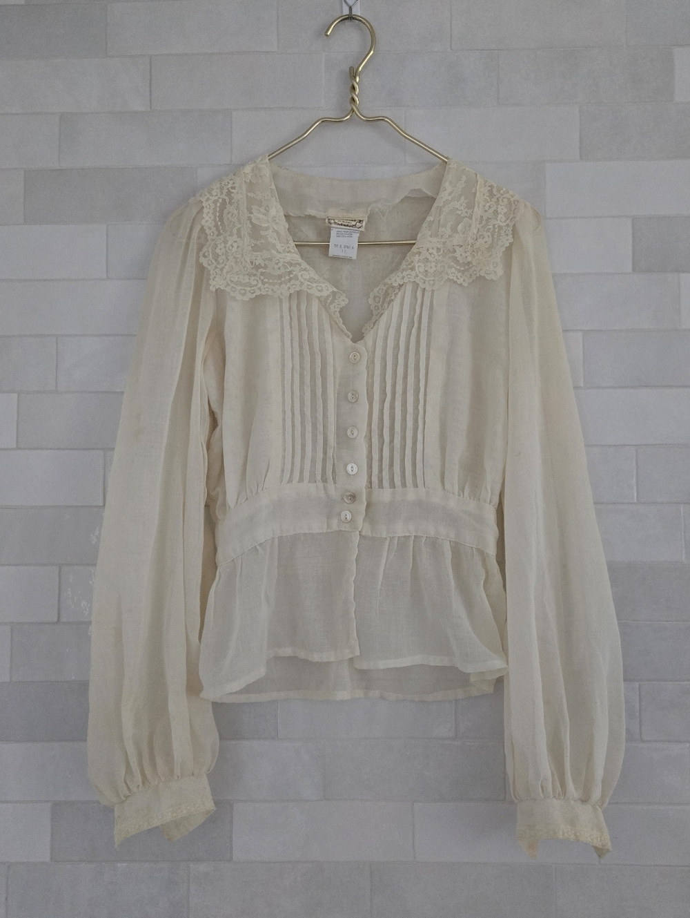 Vintage Gunne Sax Jessica McClintock Cotton Blouse Ivory Cream Button Up Lace